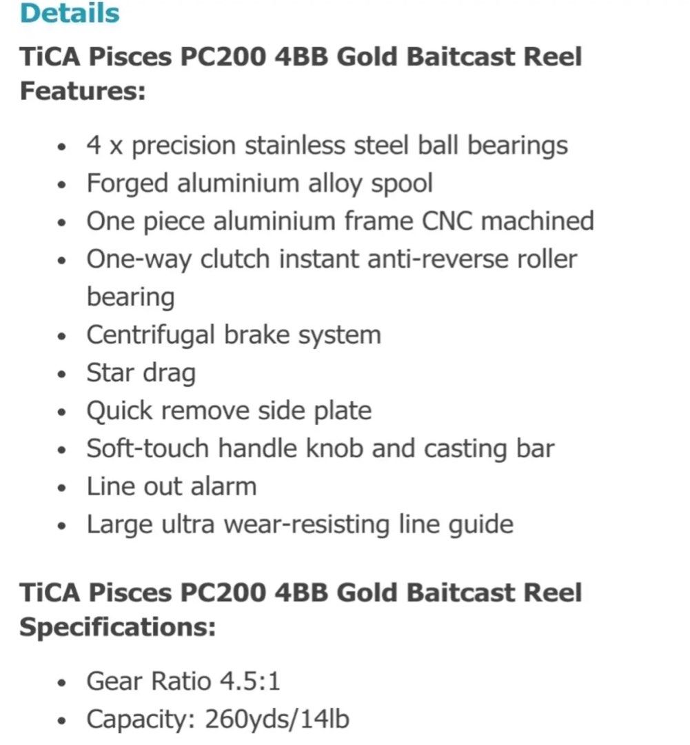 Tica Pisces 200 fishing reel