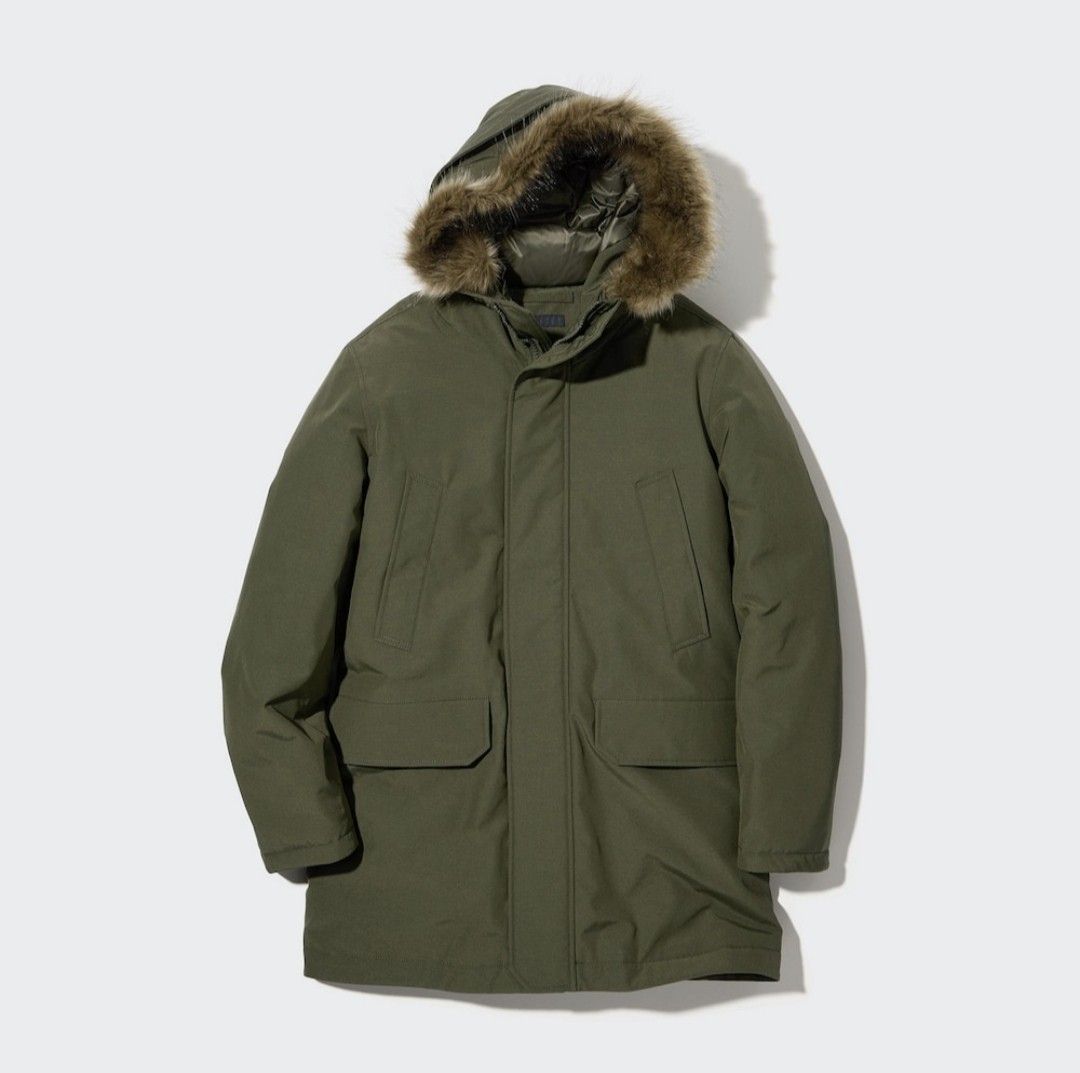 Uniqlo ultra warm hybrid down coat olive Men s Fashion Coats