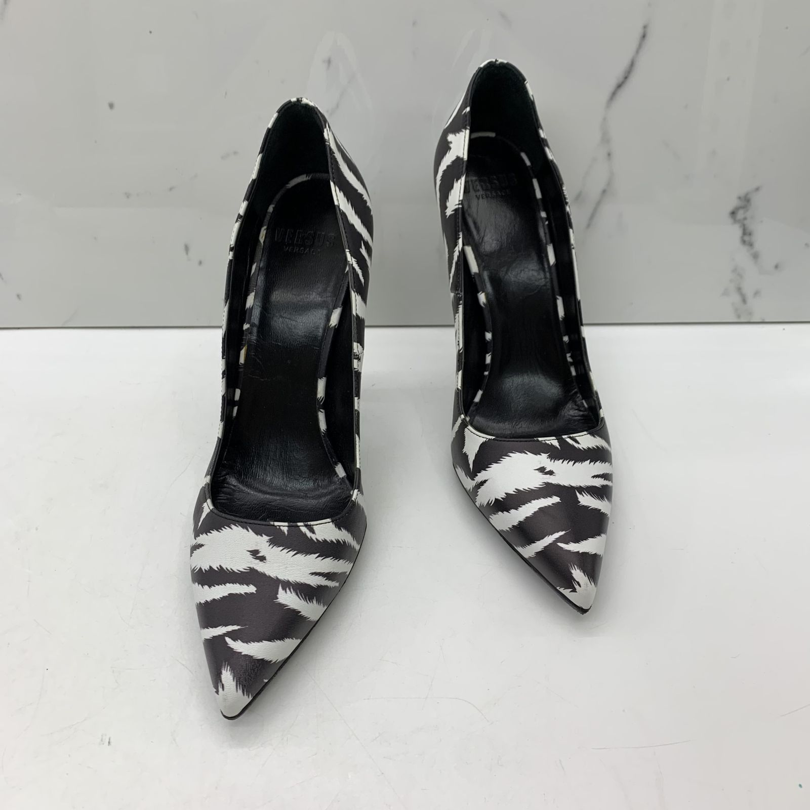 Versace black and white heels top