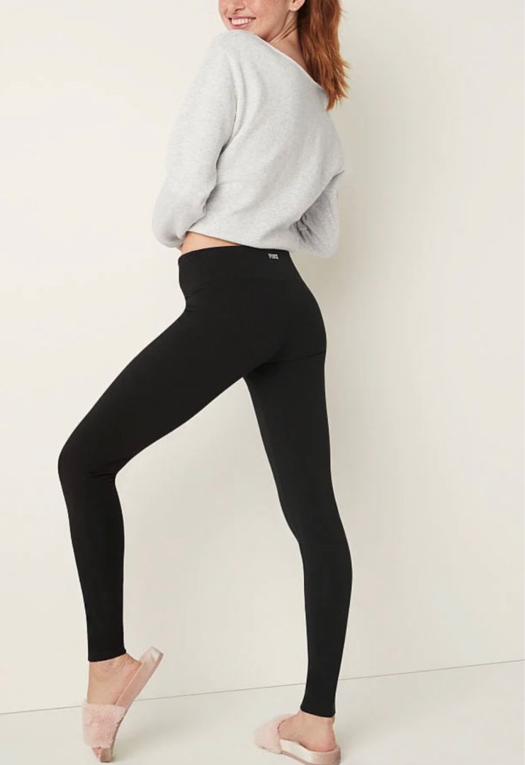 Victoria's Secret Black Cotton Mid Leggings, Women's Fashion