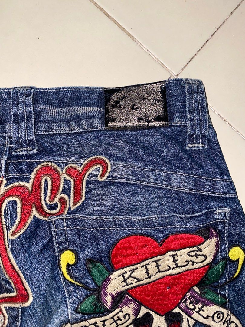 Ed Hardy×Red Pepper 刺繍 デニム W28 レッドペッパーエドハーディー刺繍デニム - メルカリ