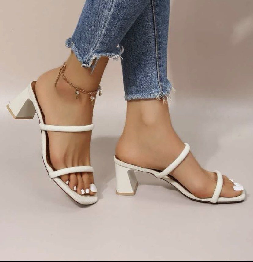 White chunky heel