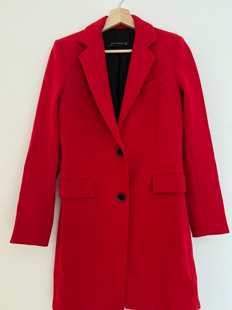Red long discount coat zara