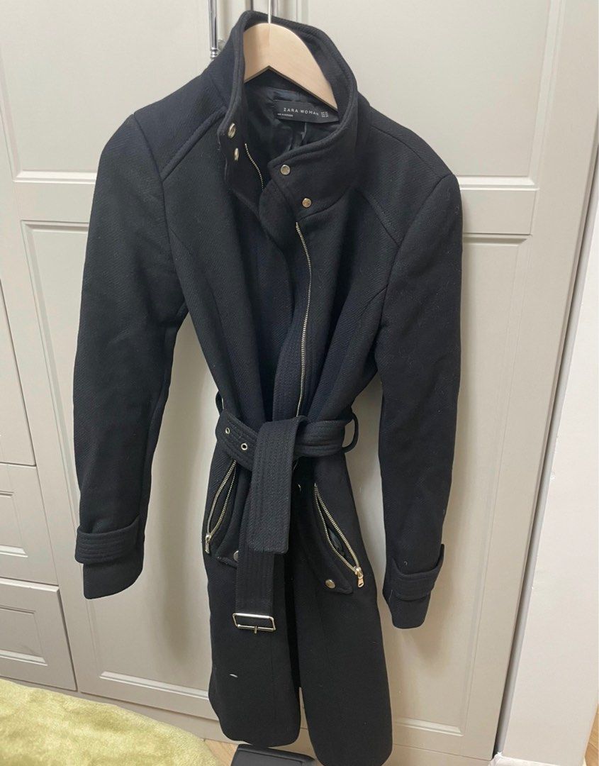 Zara belted coat black deals