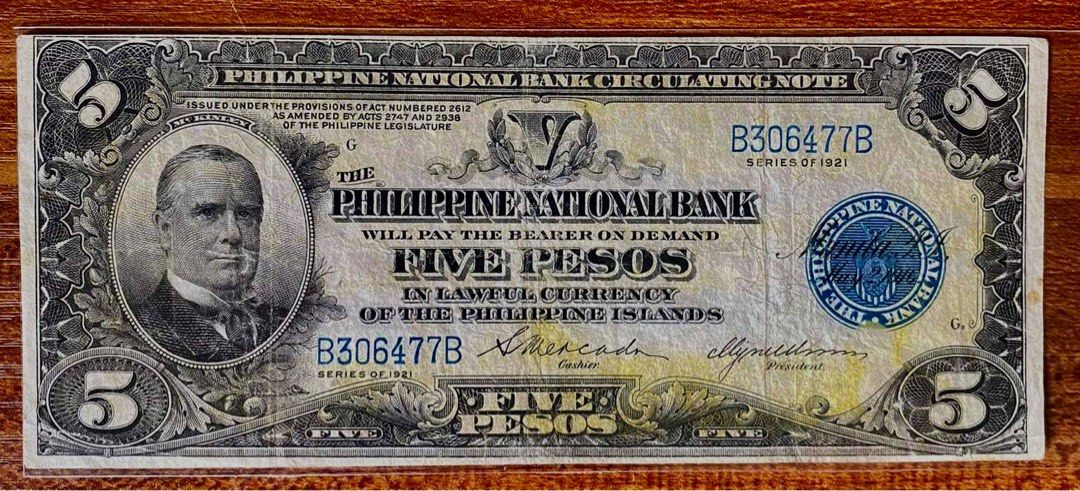 1921 Philippine 5 peso Philippine Banknote Hobbies Toys