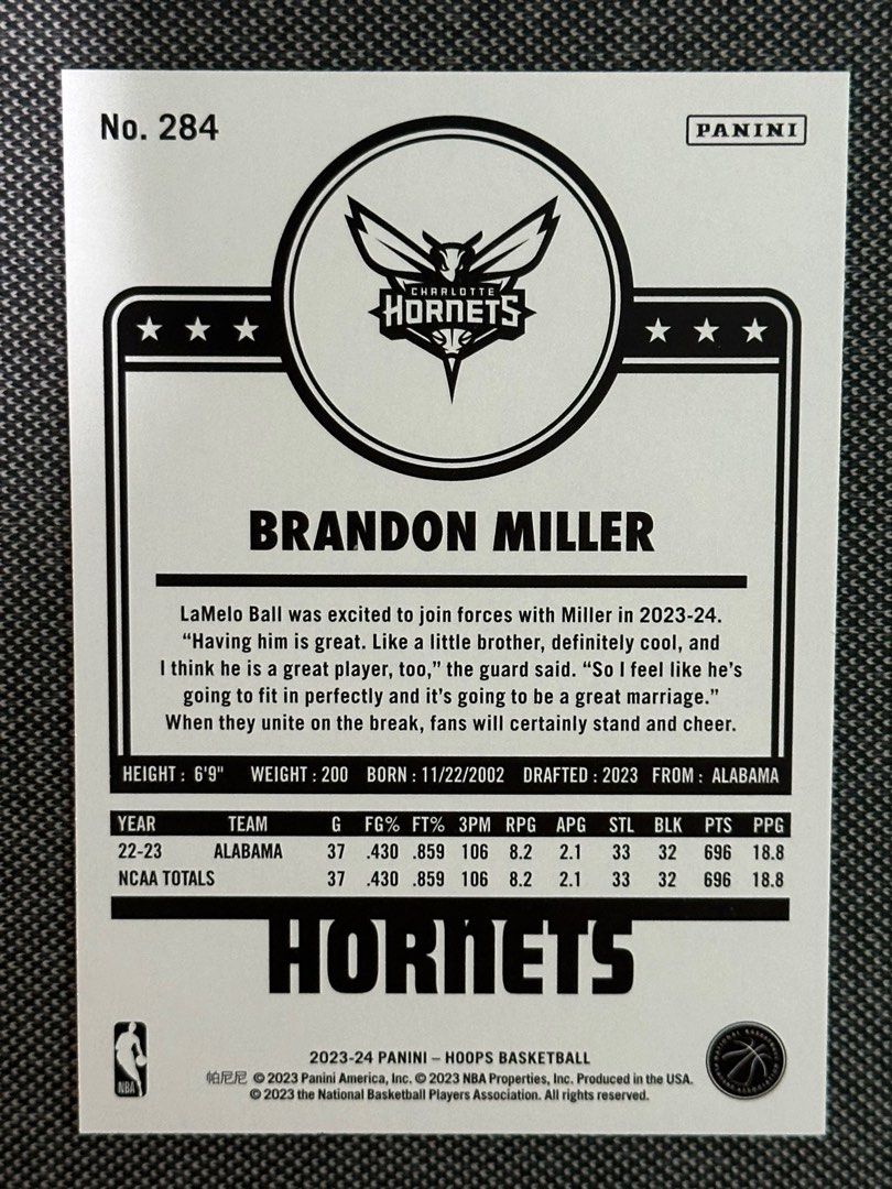2023-24 NBA Hoops Brandon Miller RC Rookie Tribute Blue
