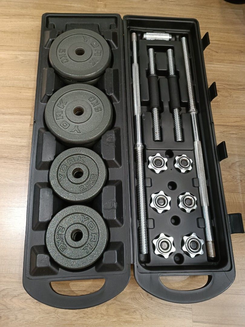 50kg CAST IRON BARBELL AND DUMBBELL GYM SET, Sports Equipment, Exercise