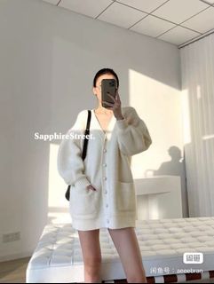 二手轉賣 馬海羊毛厚實學院風溫暖V領毛衣外套 studio doe