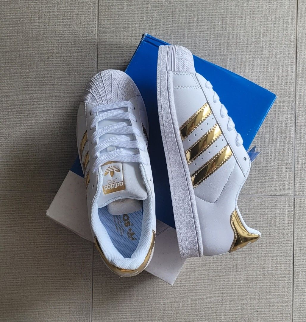 Adidas superstar white gold clearance 38