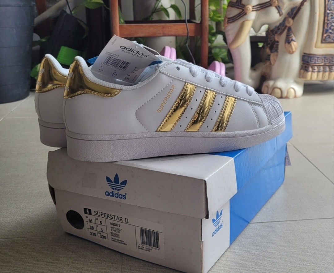 Adidas superstar white gold clearance 38