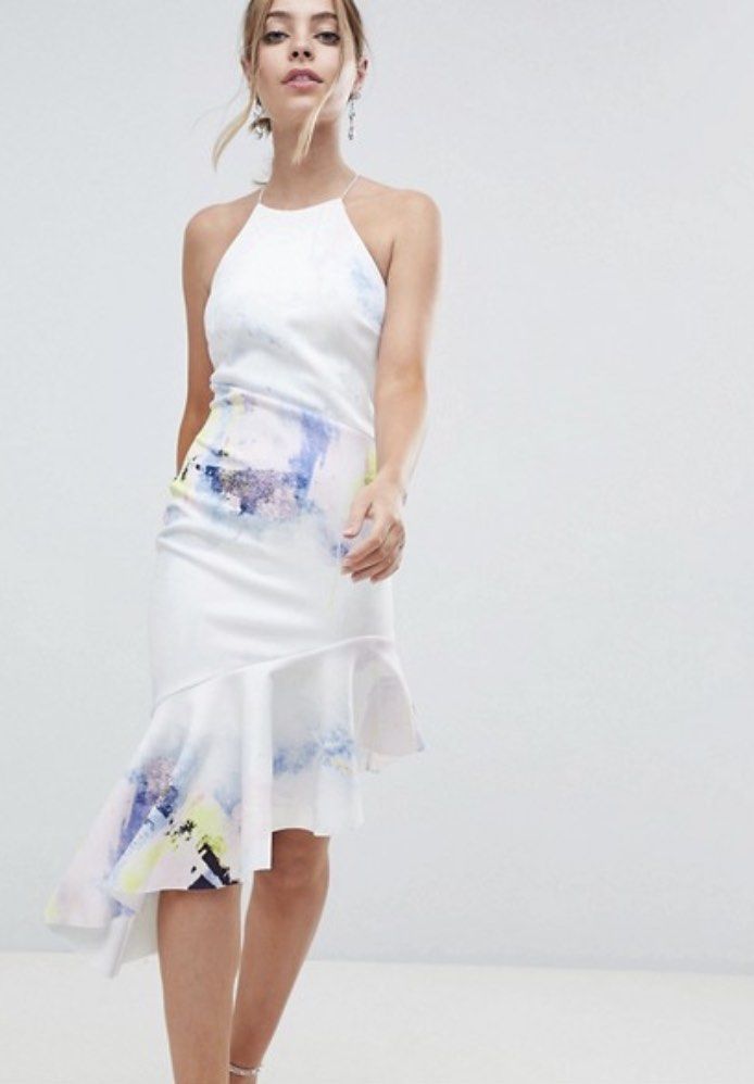 Asos design premium cupped flippy pephem midi dress sales