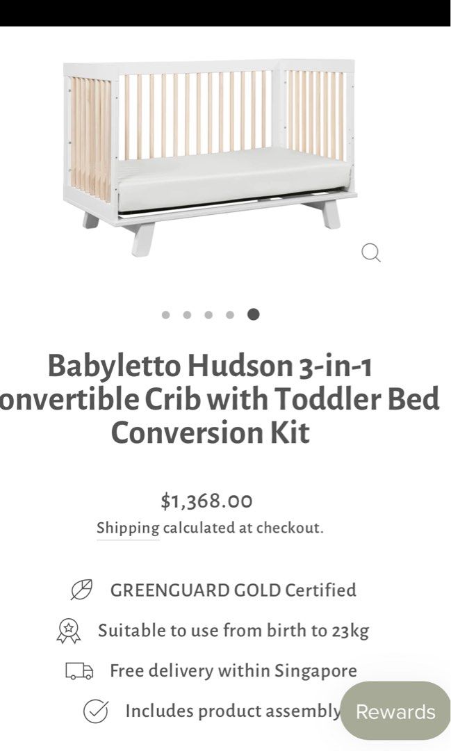 Babyletto Hudson Convertible Crib, Babies & Kids, Baby Nursery & Kids