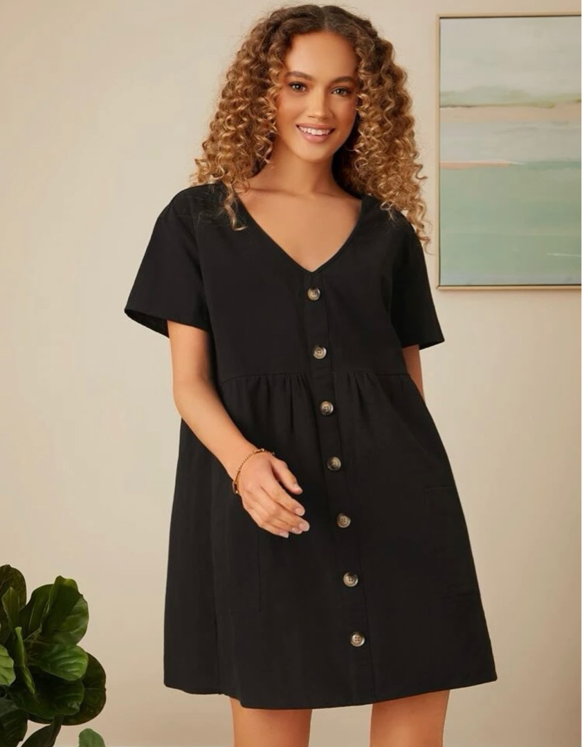 Black button smock online dress
