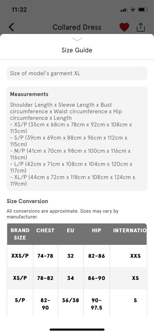 H&m dress size sales chart