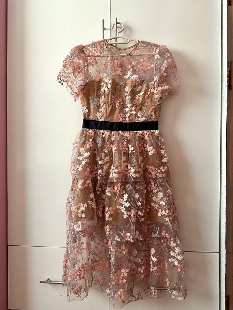 Self portrait crew neck floral embellished midi dress online