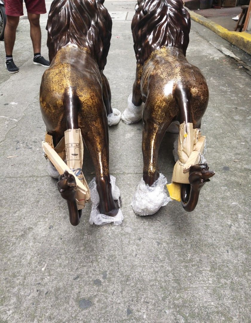 Brass life size lion statue pair display (Category: Figurines & Statues) located in Manila. Submitted by kurukutuk (Listing ID 1267933758, Image 3). Description: brass life size lion statue pair display 34 x 56 inches HxL made of brass.