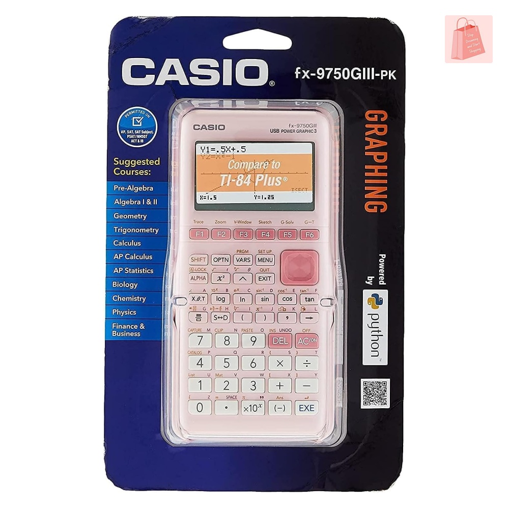 Casio FX-9750Glll-PK Graphing Calculator, Natural Textbook Display, Pink 