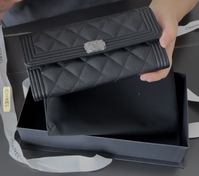 Chanel Boy Long Wallet, Luxury, Bags & Wallets on Carousell