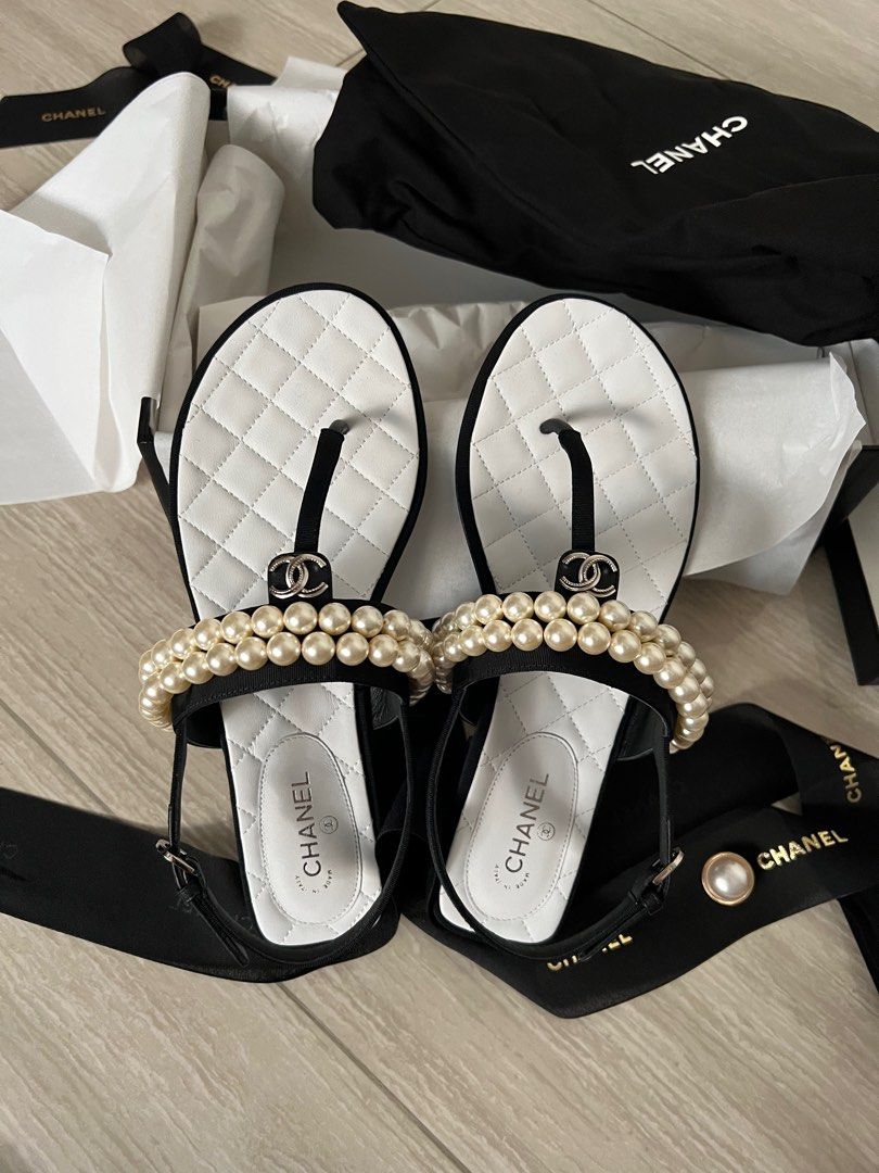 Chanel grosgrain sale cc logo sandals