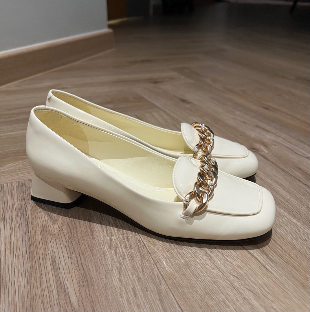 Charles Keith white patent loafers