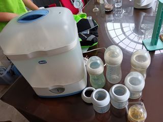 Chicco sterilizer, Avent pump and bottles