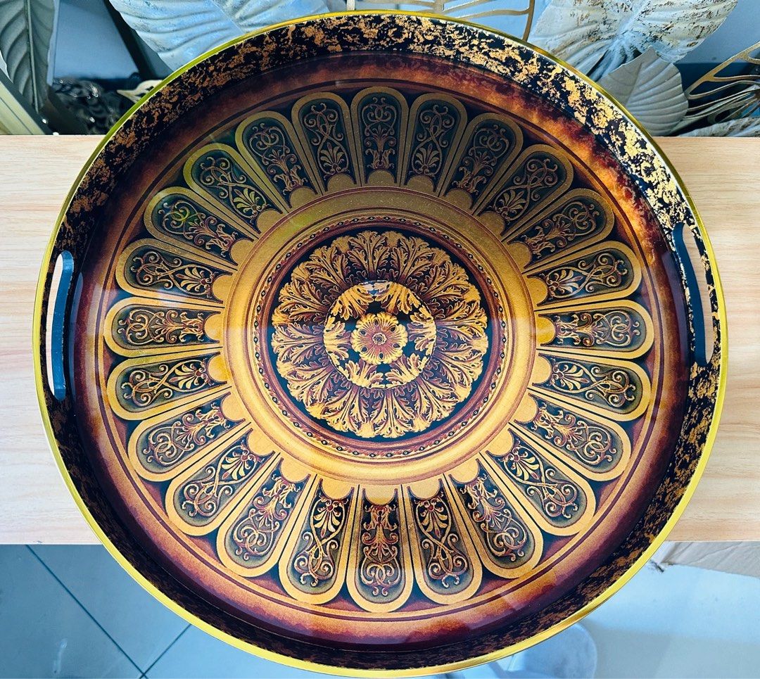 Circle home decorative tray /table accent with handle (Category: Other Home Decor) located in Mandaluyong City. Submitted by splashfashion.ph (Listing ID 1267823251, Image 1). Description: Large - 42x42x4cm -1,250 Medium-36x36x4cm -799 Material: plastic frame, glass on surface On hand ready to ship.