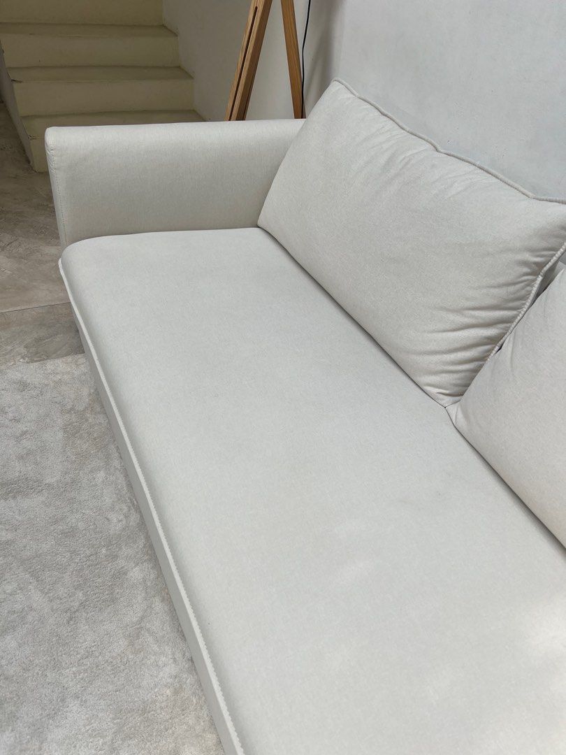 Couch (Category: Sofas) located in Kuala Lumpur. Submitted by thefrenchkobe (Listing ID 1267798228, Image 3). Description: American Art-Decor style. Color in Off-white Premium Cotton. Seat adjusted for maximum durability (80kg/m3) Size Three seater W222cm x H80cm x D90cm Original price RM5899.00~ .