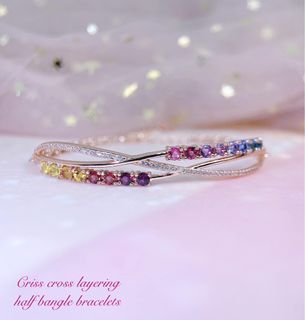 Cross cross layering gemstones half bangle bracelets