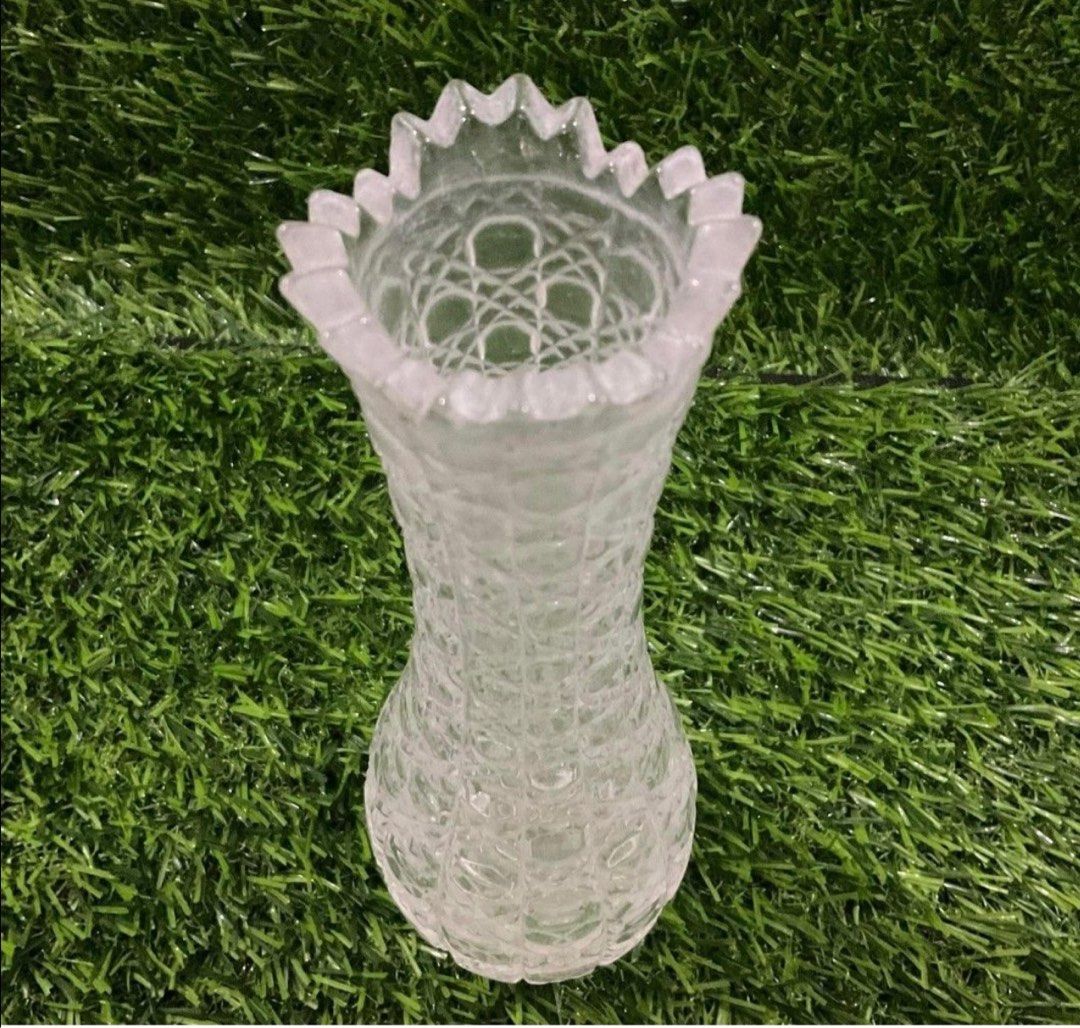 Crystal Sawtooth Rim Mounted Hobnail Cut Hexagonal Bud Fluted Vase 8.5 ...
