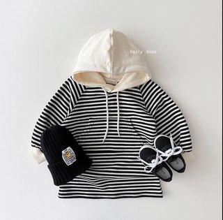 正韓Daily Bebe黑白條紋連帽洋裝