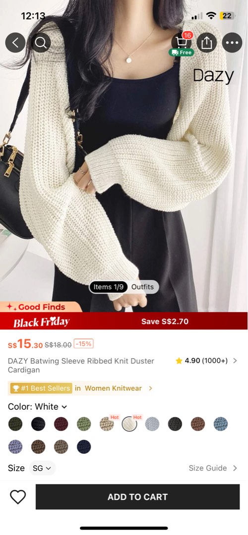 DAZY Batwing Sleeve Ribbed Knit Duster Cardigan