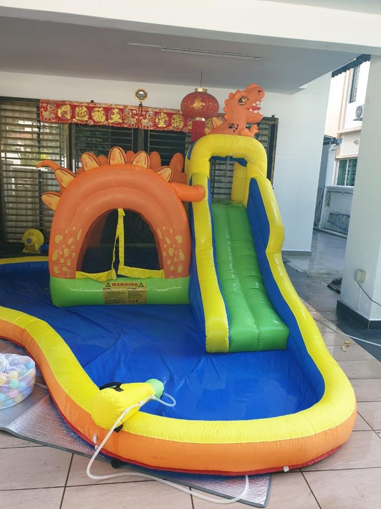 Dino inflatable pool + blower machine (full set). (USED), Everything
