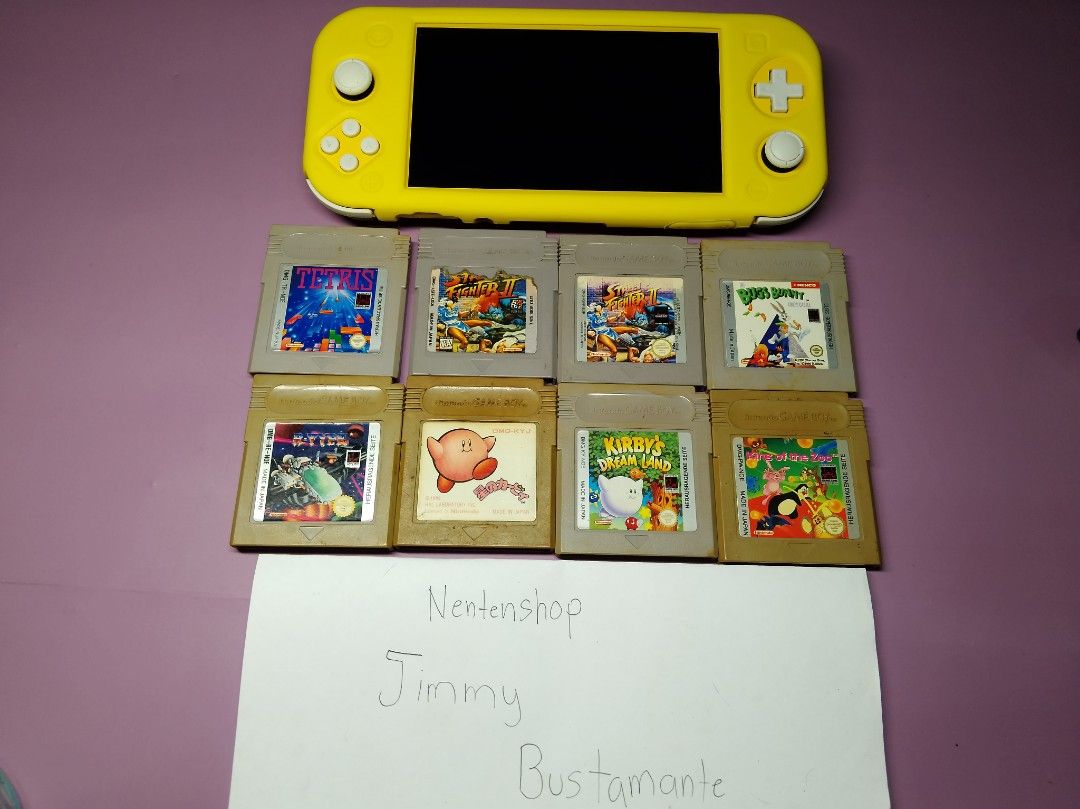 DMG gameboy titles (Category: Nintendo) located in Manila. Submitted by nentenshop (Listing ID 1267788363, Image 1). Description: 850 Street fighter II R Type 650 Kirby dreamland Tetris 499 Kirby Bugs Bunny King of the Zoo.