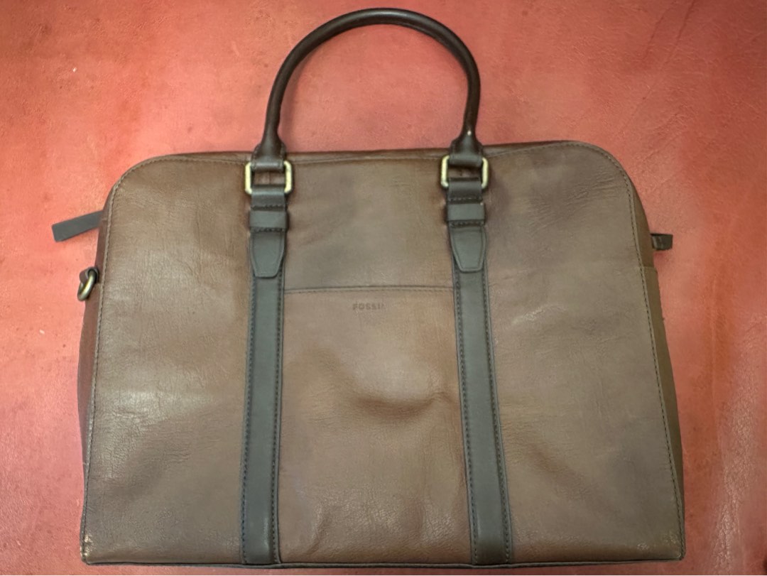 Fossil leather briefcase, Men's Fashion, Bags, Briefcases on Carousell