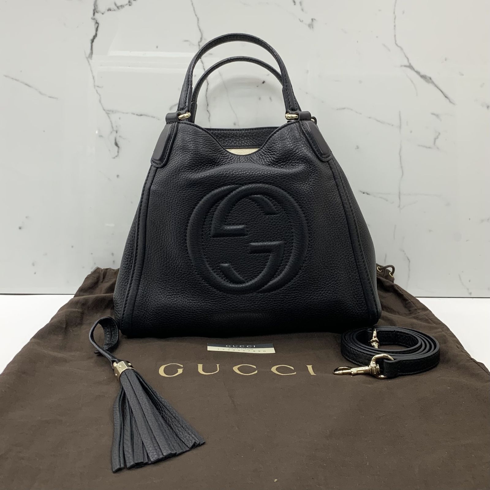 GUCCI 336751 SOHO BLACK WITH STRAP 2 WAY HANDBAG 237040401 AL
