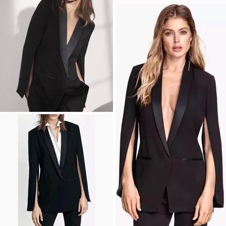 H M CONSCIOUS SILK COLLAR CAPE BLAZER