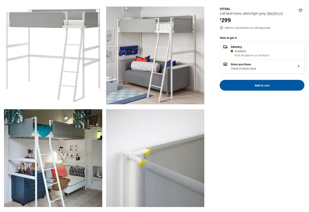 Ikea Loft Bed Frame VITVAL, Furniture & Home Living, Furniture, Bed