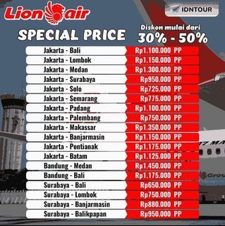 JUAT TIKET PESAWAT HARGA PROMO Discount 50%