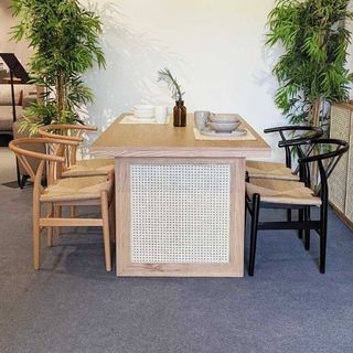 Kanto Oak Dining Table with Rattan (Ebony Black) (Super Sale)