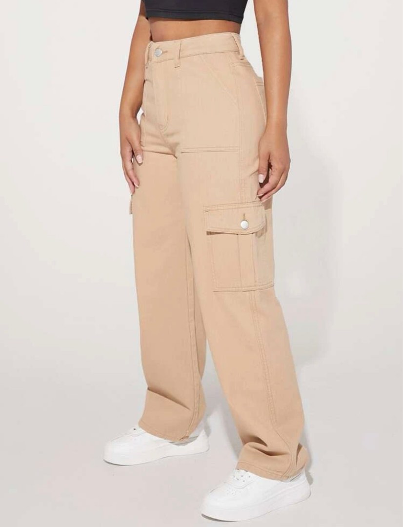 SHEIN PETITE High Waist Flap Pocket Cargo Jeans