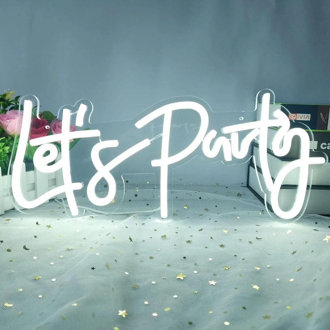 Let's Party LED Neon Sign Lights Hanging Display Light Wall Bar Wedding Decor UK