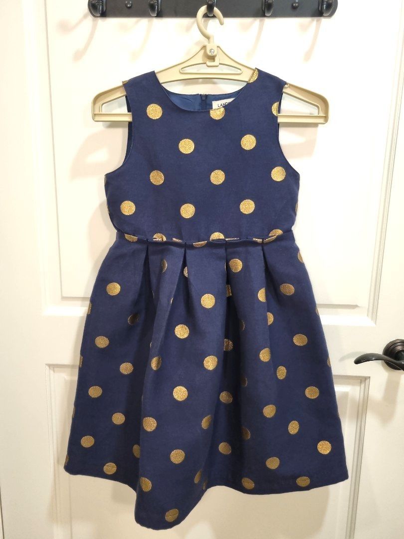 LN Land s end Teen Tween Girl Party dress gold navy blue polka dots Babies Kids Babies Kids Fashion on Carousell