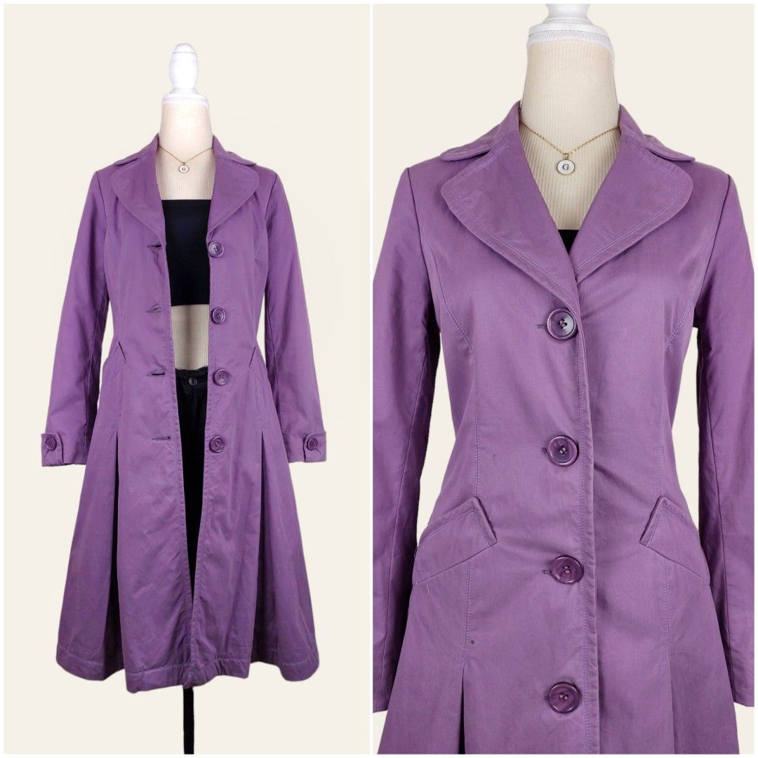 Long Purple Coat (Category: Coats, Jackets and Outerwear) located in Manila. Submitted by gabrinamnl (Listing ID 1267932407, Image 1). Description: Long purple coat ( FJ57 ) Fabric : Twill Shoulder : 15 in Bust : 34 in Lenght : 40 in Waist : 31 in Armhole : 19 in Small FLAWS : W/MINIMAL STAIN PLS SEE PHOTO 300 PHP.