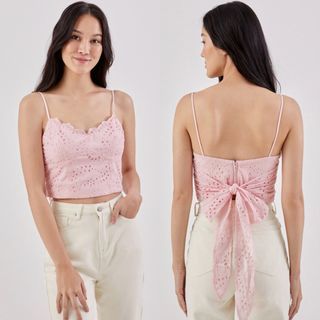 Love Bonito Daniela Broderie Tie Back Top