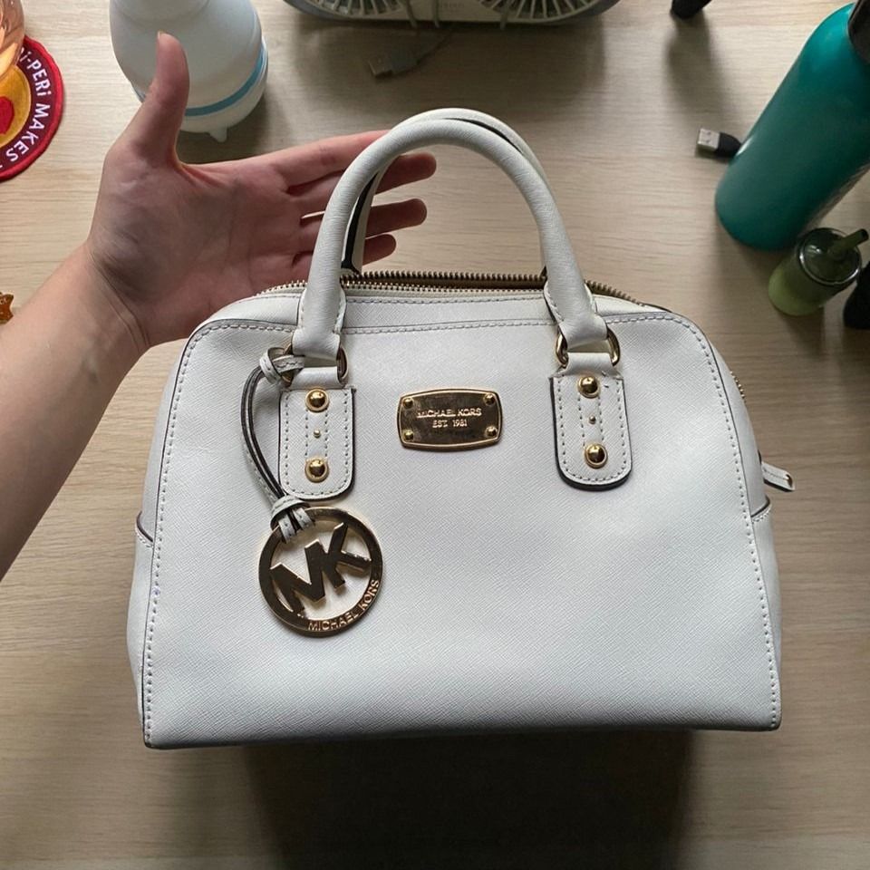 Michael Kors Small Satchel Optic White Saffiano Leather