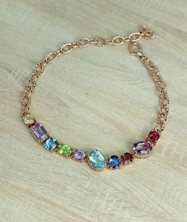 Milgrain Multi gemstones link chain bracelets