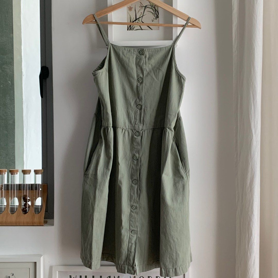 MONKI Light green cotton button dress Women s Fashion Dresses