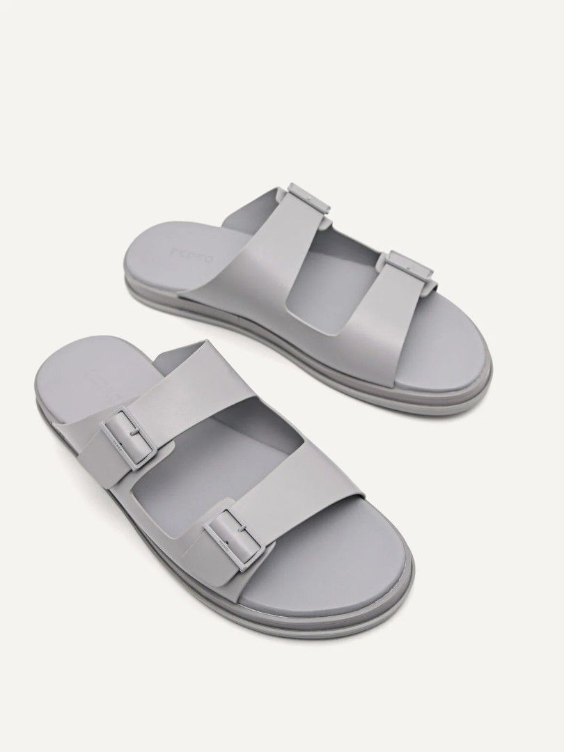 Monochrome Double Strap Slide Sandals Light Grey Men s Fashion