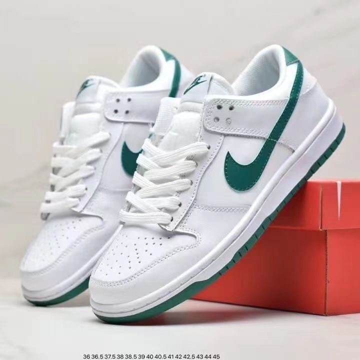 New white and green low top sneakers for men and women kasut