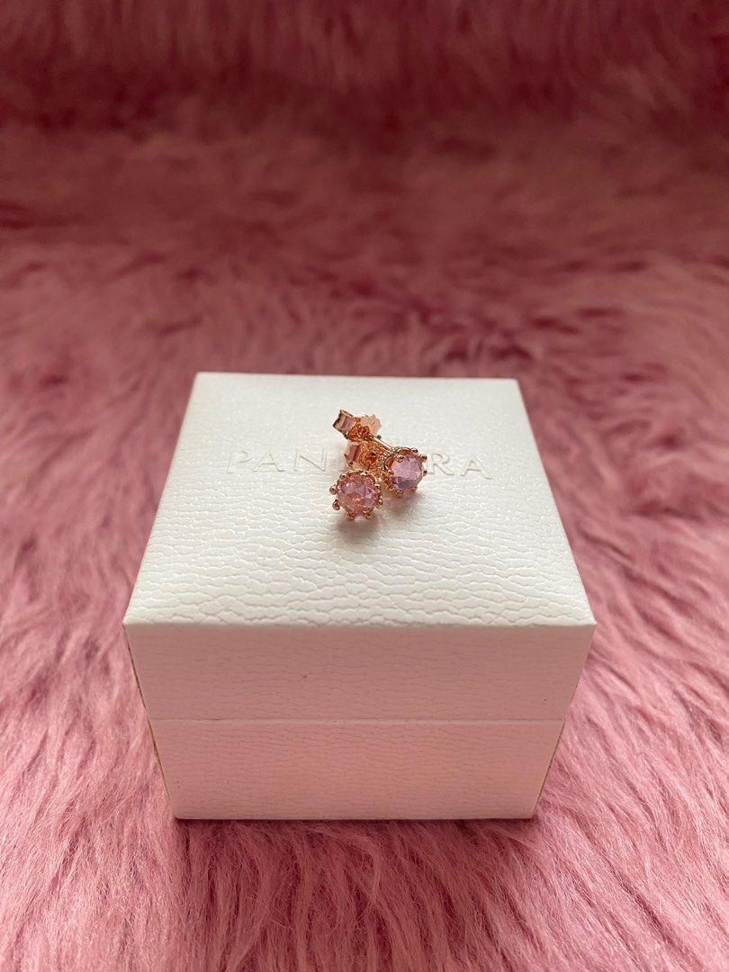 Pink sparkling crown online stud earrings